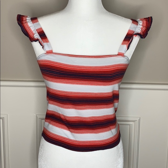 BP Stripe Ruffle Strap Crop Tank Sz M - Picture 4 of 8